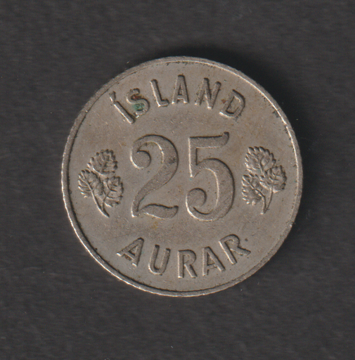 [197128344530] Iceland 25 Aurar 1958 coin nice circulated condition low 500K mintage