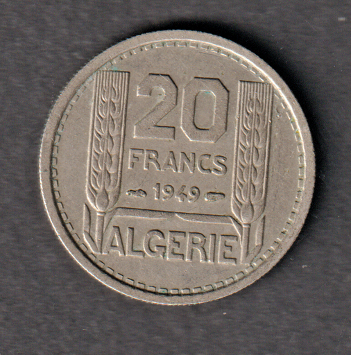 [197128350092] Algeria 20 Francs 1949 coin EF condition uncommon