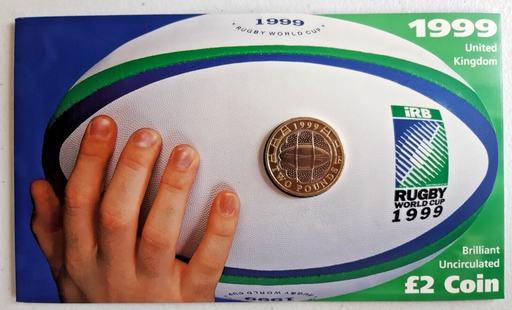 [197039497389] Great Britain 2 pounds coin 1999 Rugby World Cup Brilliant Uncirculated on card