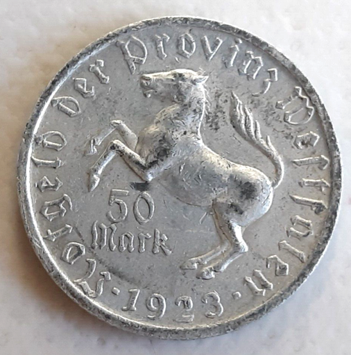 [195777514230] Germany 50 Mark aluminium coin 1923 Westfalen Annette von Droste-Hülshoff circ