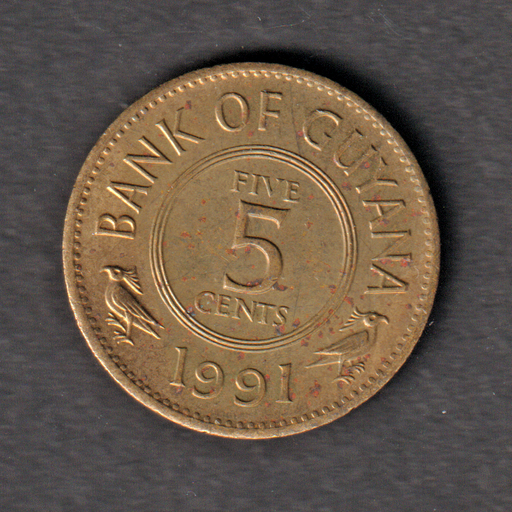 [197131182922] Guyana 5 cents 1991 coin nice circulated condition