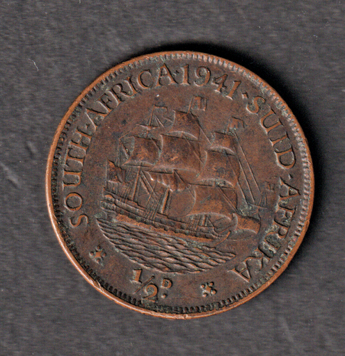 [197131262629] South Africa 1941 1 Half Penny coin nice circulated condition