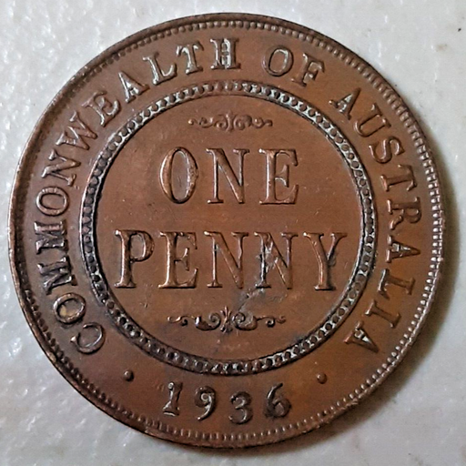 [196457423899] Australia 1 penny 1936 King George V nice gVF condition reverse lamination peel
