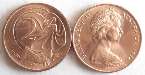 [195896901564] Australia 2 cents coin 1974 lightly circulated Red rare in this condition