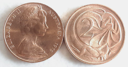 [195896920912] Australia 2 cents coin 1975 lightly circulated Red rare in this condition