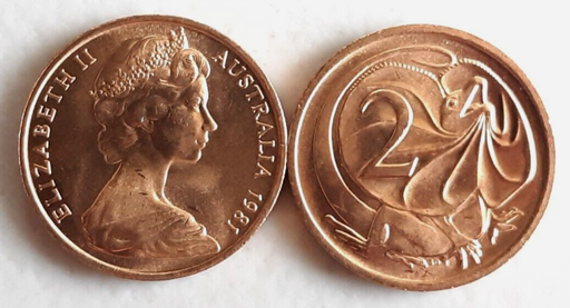 [195896928175] Australia 2 cents coin 1981 lightly circulated Red rare in this condition