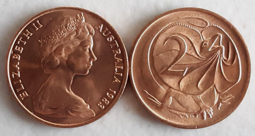 [195897021400] Australia 2 cents coin 1983 lightly circulated Red rare in this condition