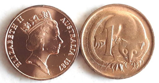 [195897127280] Australia 1 cent coin 1987 lightly circulated Red rare in this condition