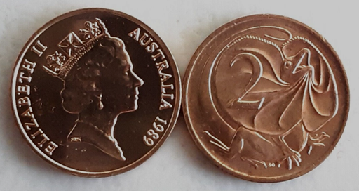 [195897206224] Australia 2 cents coin 1989 lightly circulated Red rare in this condition
