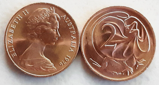 [195897263425] Australia 2 cents coin 1976 lightly circulated Red rare in this condition
