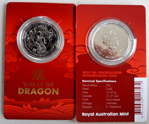 [196664689380] Australia 2024 50 cents 50c Year of the Dragon coin uncirculated condition