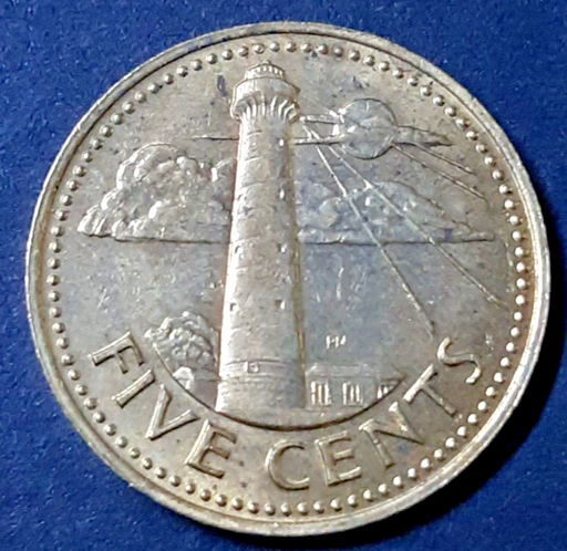 [196579315712] Barbados 5 Cents coin 1973 lightly circulated condition
