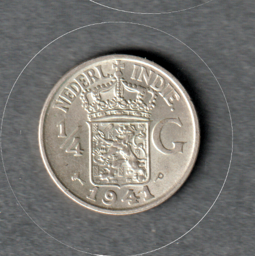 [196968610934] Netherlands India 1941-P 1/4 Gulden .720 silver coin lightly circulated cond