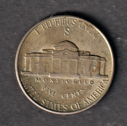 [196968622648] USA Jefferson Wartime Nicklel 5c 1943-S .350 silver coin circulated condition