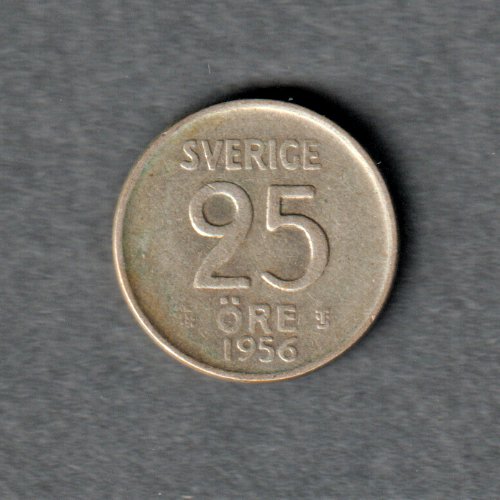 [196968653890] Sweden 1956 25 Ore .400 silver coin circulated condition
