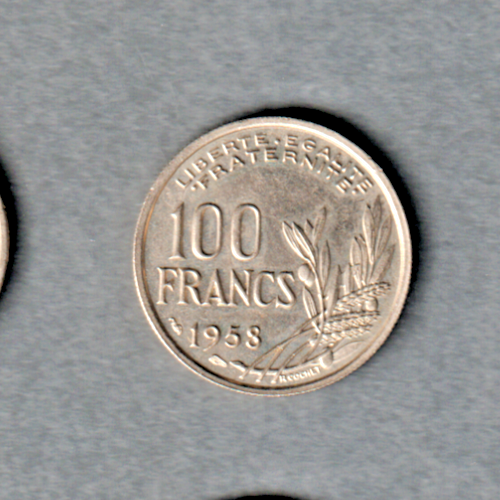 [196968750821] France 100 Francs 1958 coin lightly circulated condition