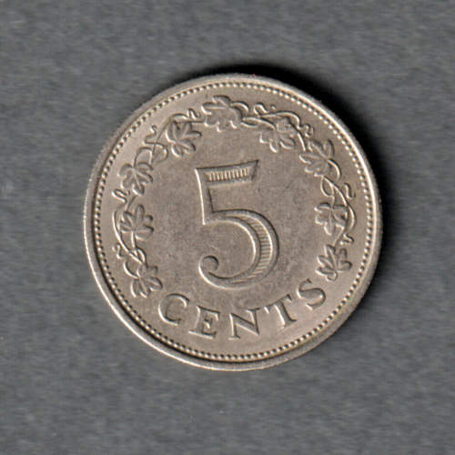 [196969715507] Malta 1972 5 cents coin circulated condition uncommon
