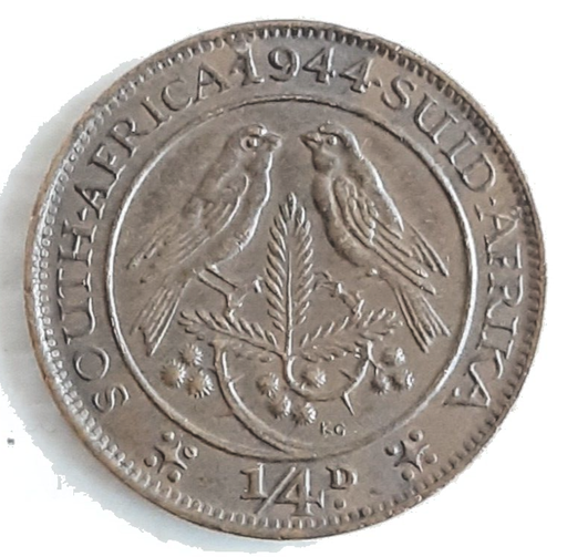 [196970395690] South Africa 1944 1/4 quarter penny coin nice circulated condition w die crack