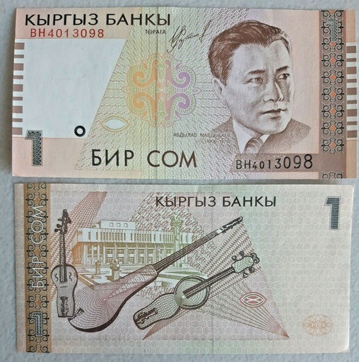 [194874531070] Kyrgyzstan 1 Som banknote 1999 uncirculated P-15
