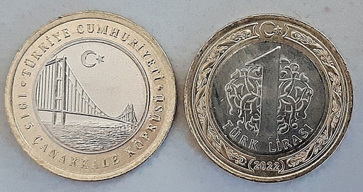 [195253567465] Turkey 1 Lira bimetallic coin 2022 uncirculated Canakkale Bridge