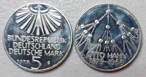 [195253649807] West Germany 5 Marks 1979 commemorative coin Otto Hahn uncirculated KM# 151