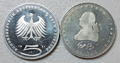 [195253711762] West Germany 5 Marks 1981 commemorative coin Gotthold Ephraim Lessing aunc