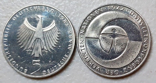 [195253720488] West Germany 5 Marks 1982 commemorative coin 10th UN conference aunc