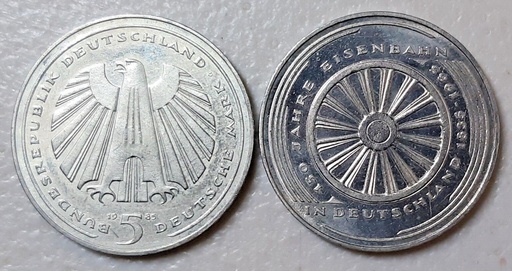 [195253754443] West Germany 5 Marks 1985 commemorative coin 150 years of rail aunc