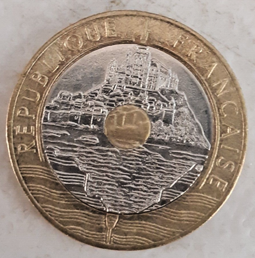 [196534359594] France 20 Francs 1993 tri-metallic coin circulated Mont Saint-Michel