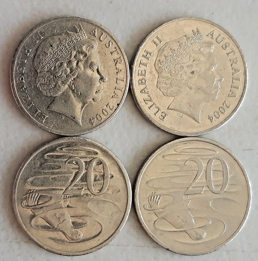 [196921247162] Australia 2004 20c pair of coins big heads & small heads circ condition low mint