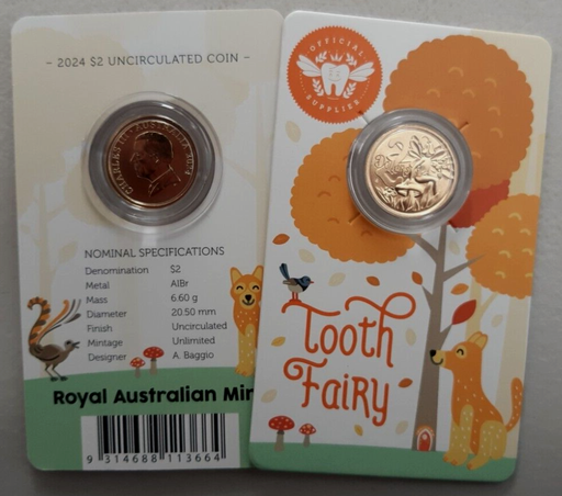 [196372888383] Australia 2024 $2 2 Dollars Tooth Fairy coin on card uncirculated