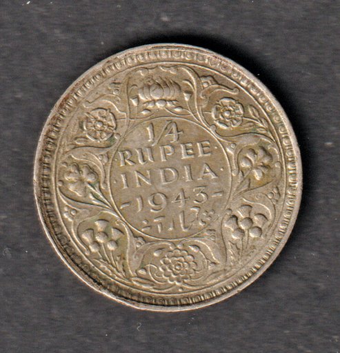 [197168973465] India 1/4 Rupee 1943 .500 silver coin nice circulated condition