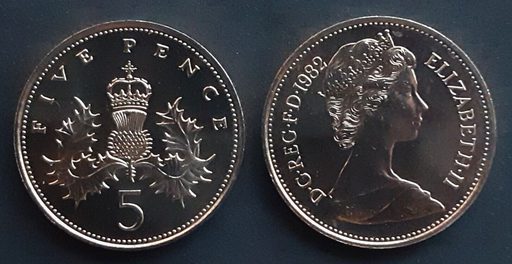 [196264985574] Great Britain 5 pence uncirculated coin 1982