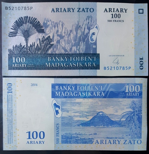 [195492342232] Madagascar 100 Ariary 2004 P-86 banknote uncirculated from bank bundle