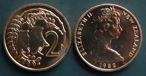 [196265052401] New Zealand 2 Cents coin 1982 brilliant uncirculated