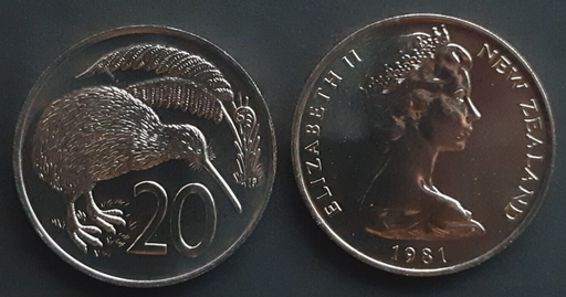 [196265107746] New Zealand 20 Cents coin 1981 brilliant uncirculated