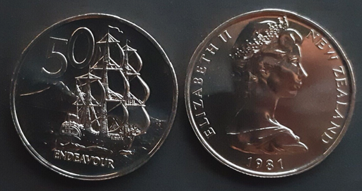 [196266395054] New Zealand 50 Cents coin 1981 brilliant uncirculated