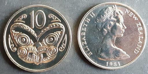 [196266506906] New Zealand 10 Cents coin 1981 brilliant uncirculated