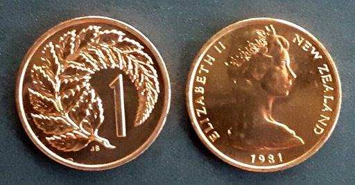 [196266529954] New Zealand 1 Cent coin 1981 brilliant uncirculated