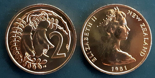 [196266534435] New Zealand 2 Cents coin 1981 brilliant uncirculated