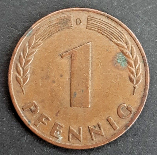 [196529095586] Germany 1 Pfennig 1950-D coin circulated condition