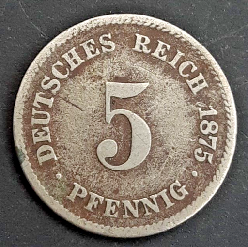 [196529163725] Germany 5 Pfennig 1875-E coin circulated condition