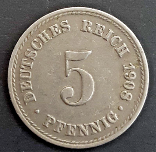 [196529314753] Germany 5 Pfennig 1908-A coin circulated condition