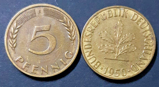[196529479853] Germany 5 Pfennig 1950-F coin circulated condition