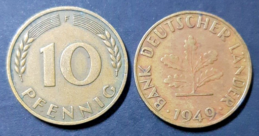 [196529510884] Germany 10 Pfennig 1949-F coin circulated condition
