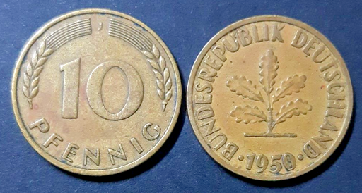[196529525893] Germany 10 Pfennig 1950-J coin circulated condition