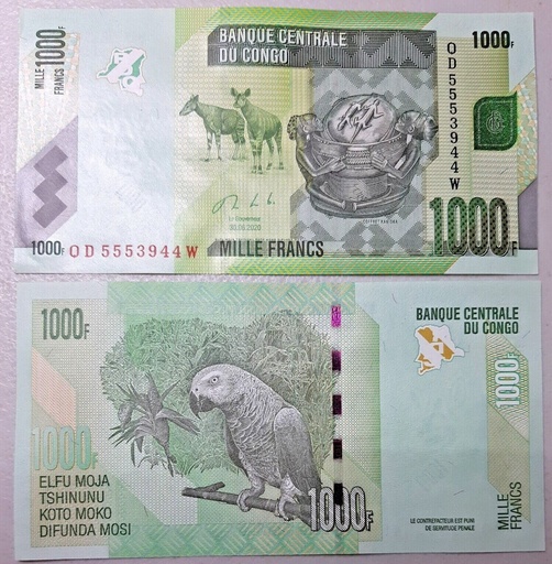 [195092347631] Congo 1000 Francs uncirculated from bank bundle 2020