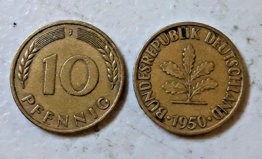 [196680236681] Western Germany 10 Pfennig 1950-J coin circulated condition