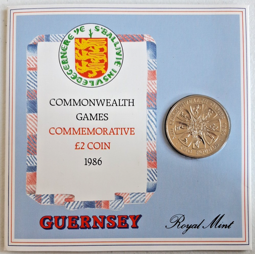 [197282395758] Guernsey 2 pound £2 1986 Commonwealth Games commemorative coin 18K low mintage
