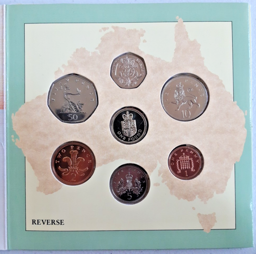 [197282587102] Great Britain 1988 7 coin set uncirculated on card feat £1 & 50 20 10 5 2 1d